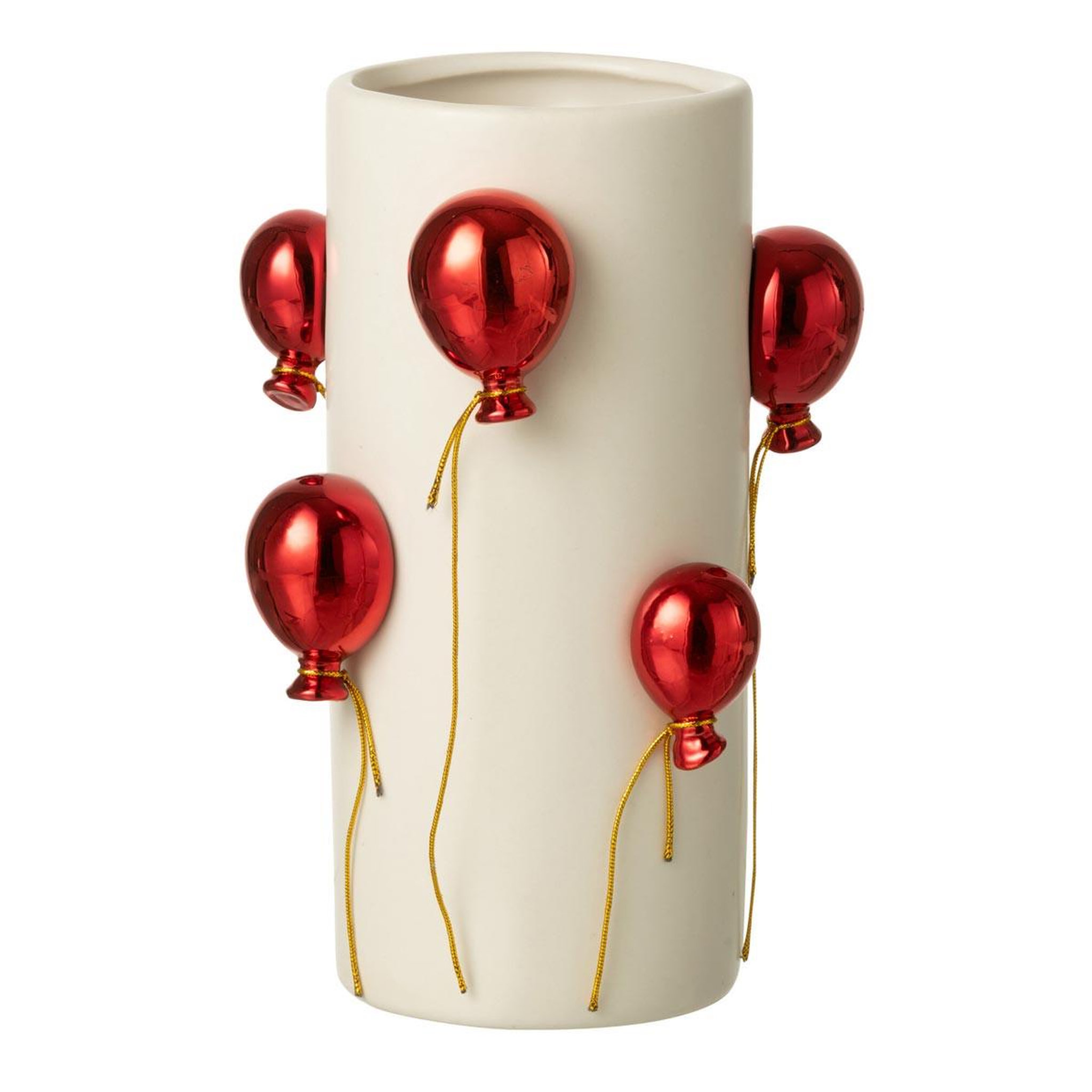 J-LINE Vase déco en céramique  ballon  22cm blanc & rouge
