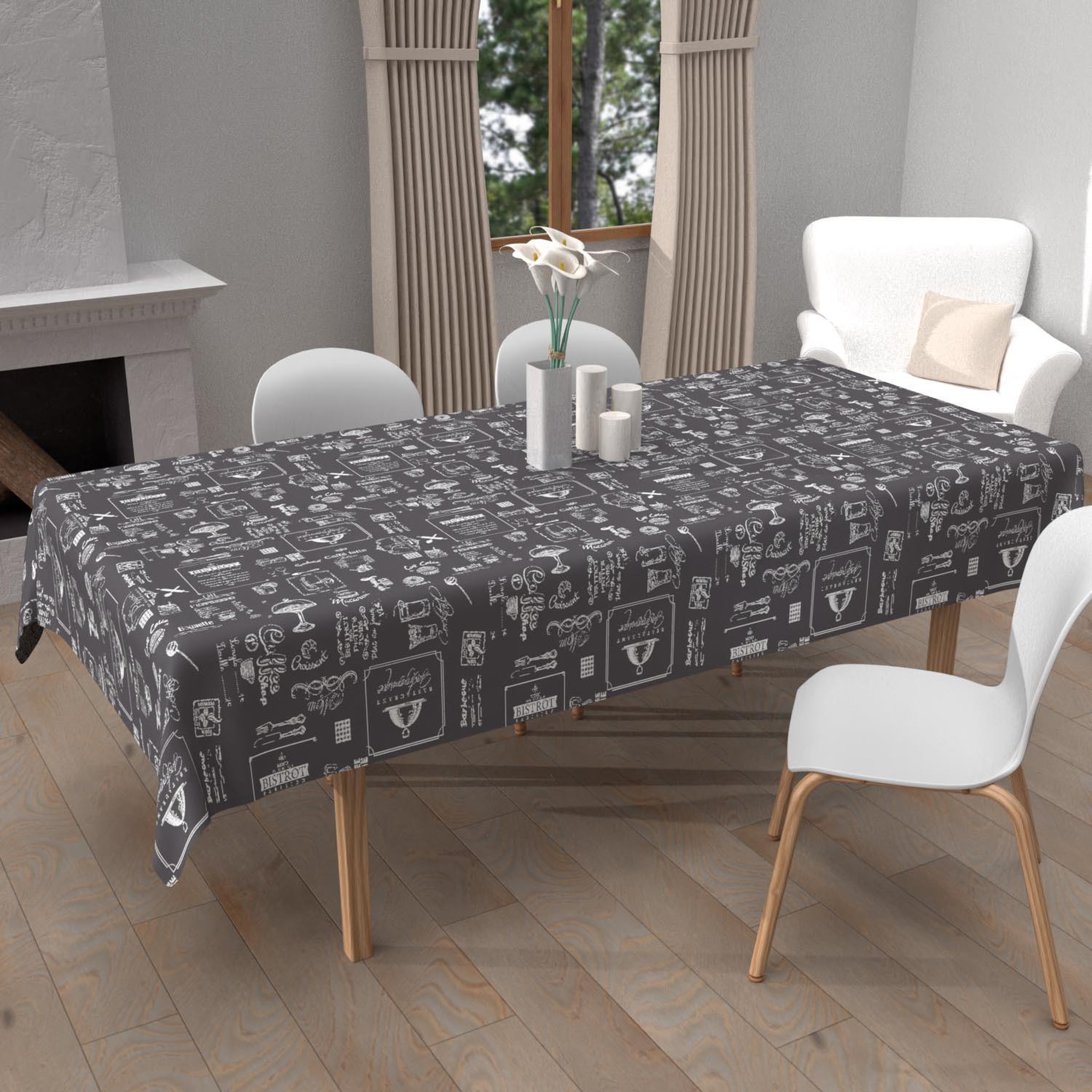 Voir la diapositive 1 : SOLEIL D'OCRE Nappe imprimée anti-tâches COFFEE, par Soleil d'Ocre