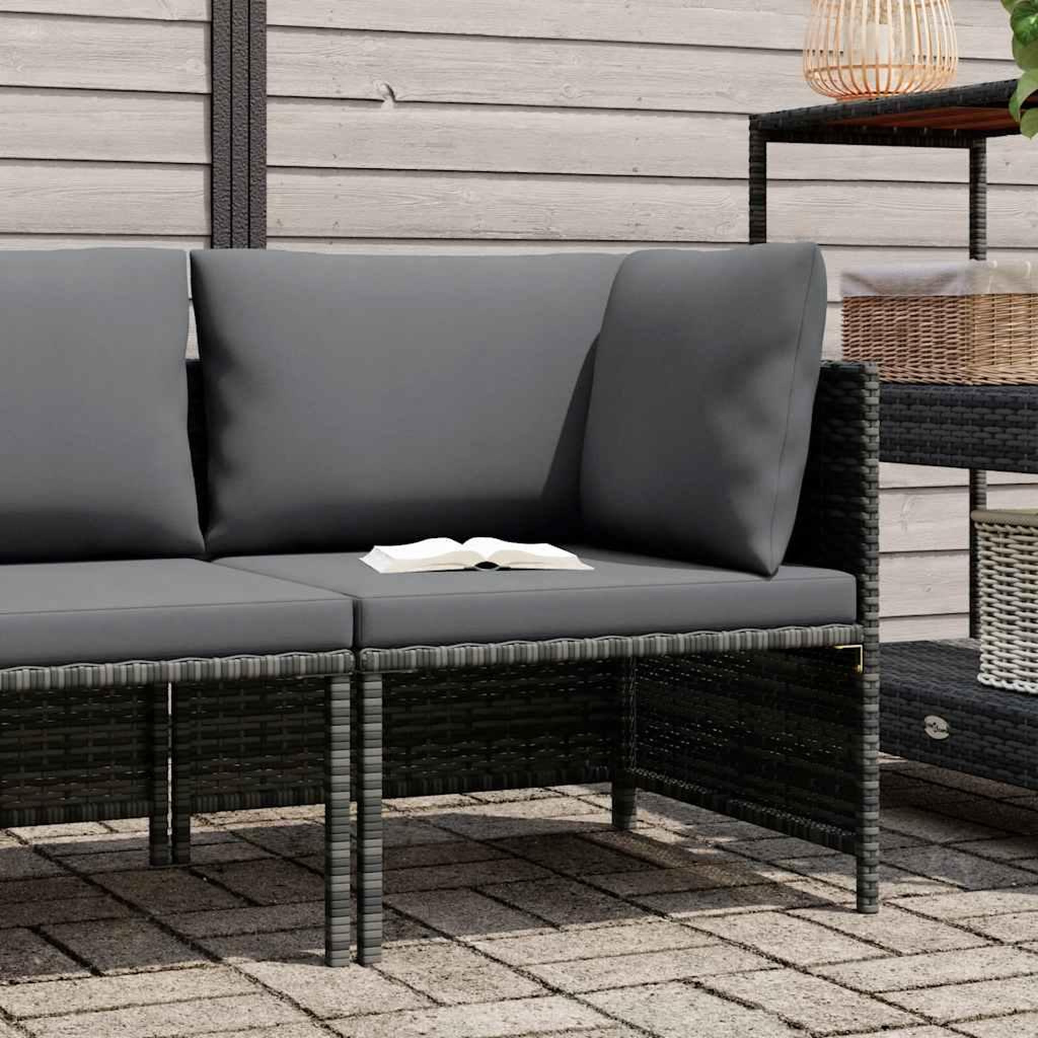 Voir la diapositive 2 : VIDAXL Canape d'angle sectionnel avec coussins gris resine tressee