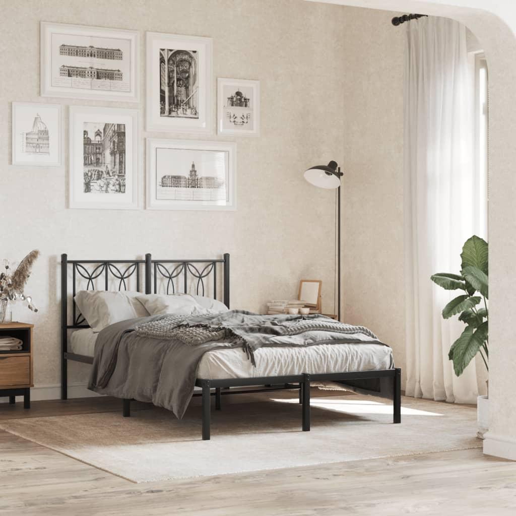 VIDAXL Cadre de lit metal sans matelas avec tete de lit noir 120x190cm
