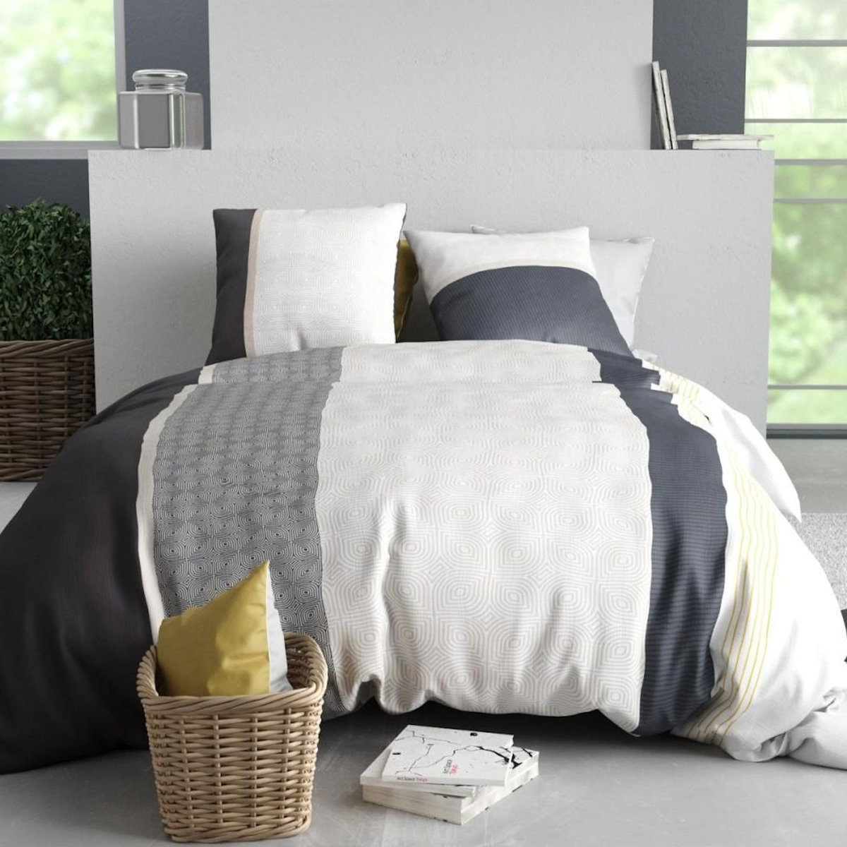 ATELIER DU COTON Housse de couette 260x240 + 2 taies en coton 57 fils