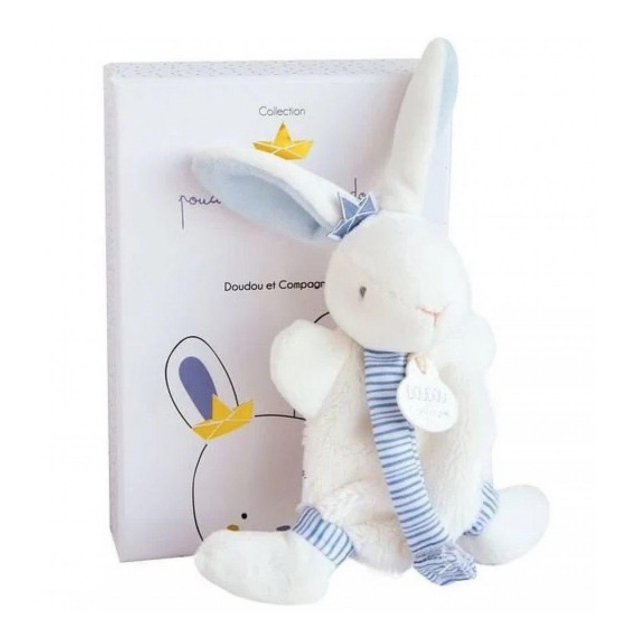 DOUDOU ET COMPAGNIE Lapin matelot doudou avec attache tetine