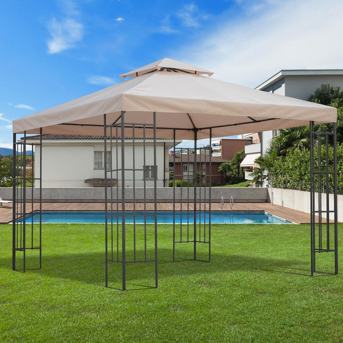 OUTSUNNY Toile de rechange pour pavillon tonnelle tente 3 x 3 m polyester haute densité 180 g/m² beige