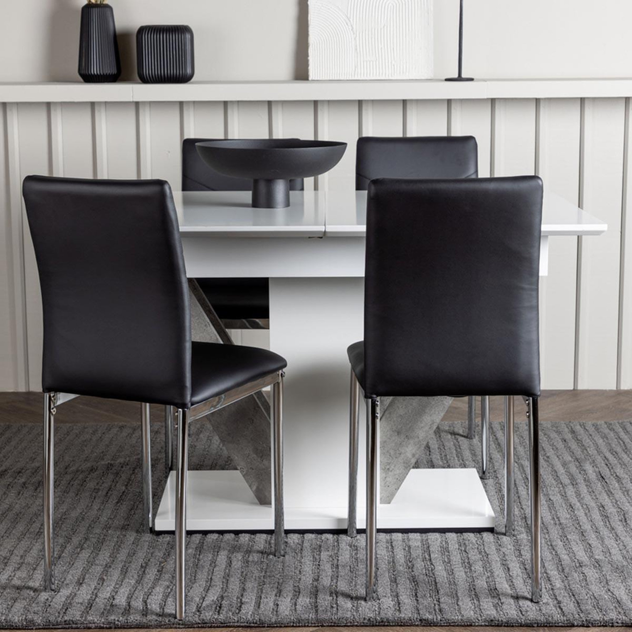 Voir la diapositive 5 : Paris Prix Ensemble table à manger extensible & 4 chaises  disa & lily  120-160cm blanc & noir