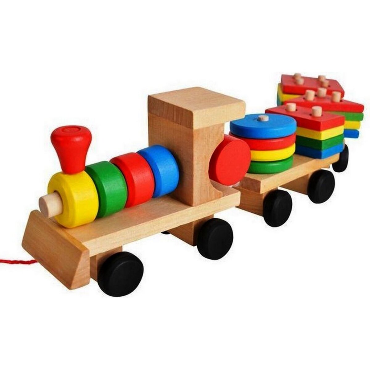 Train en bois jouet jeu construction tirer construire bebe enfant pas cher  