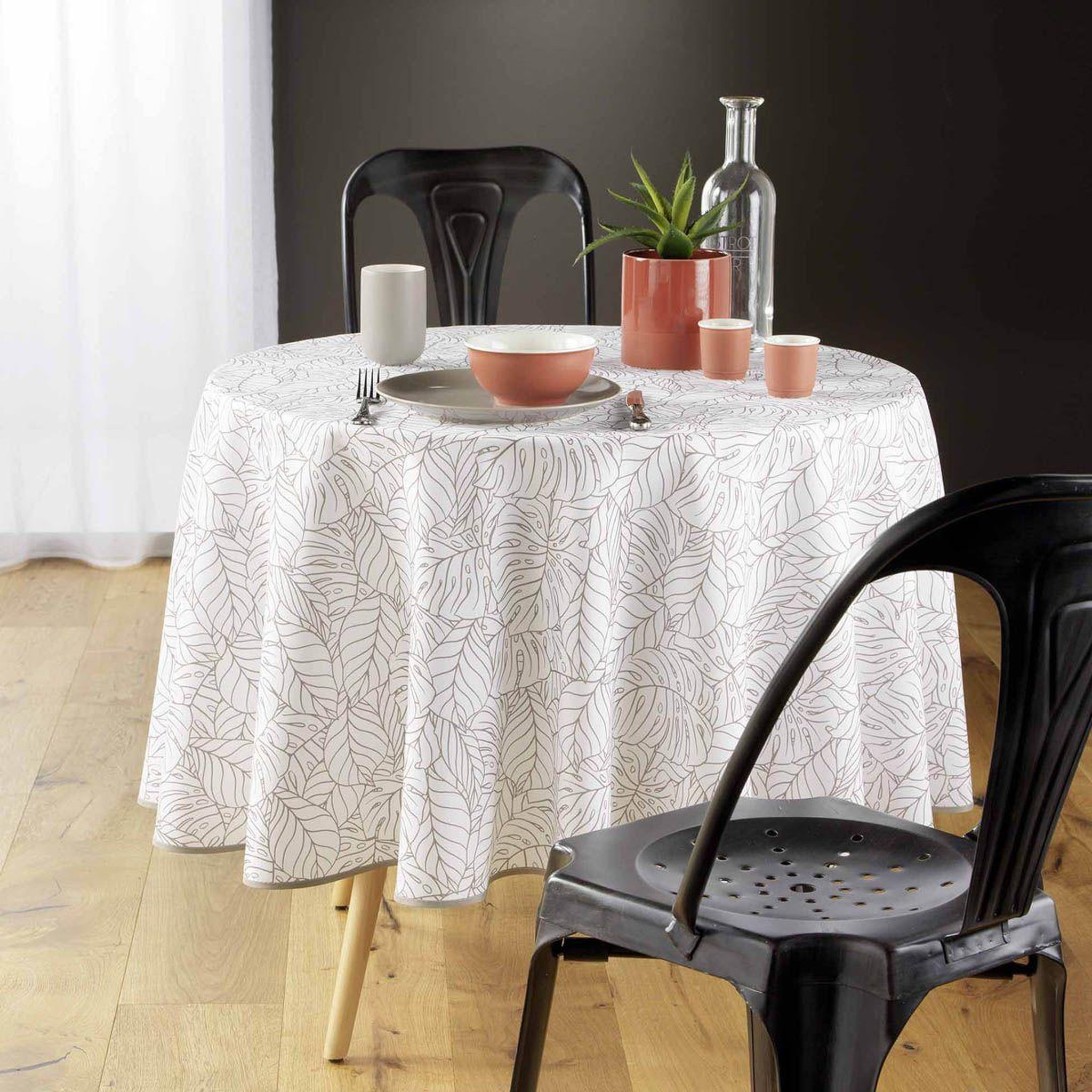 Voir la diapositive 3 : Douceur d'Intérieur Nappe Ronde Imprimé  Solea  180cm Blanc