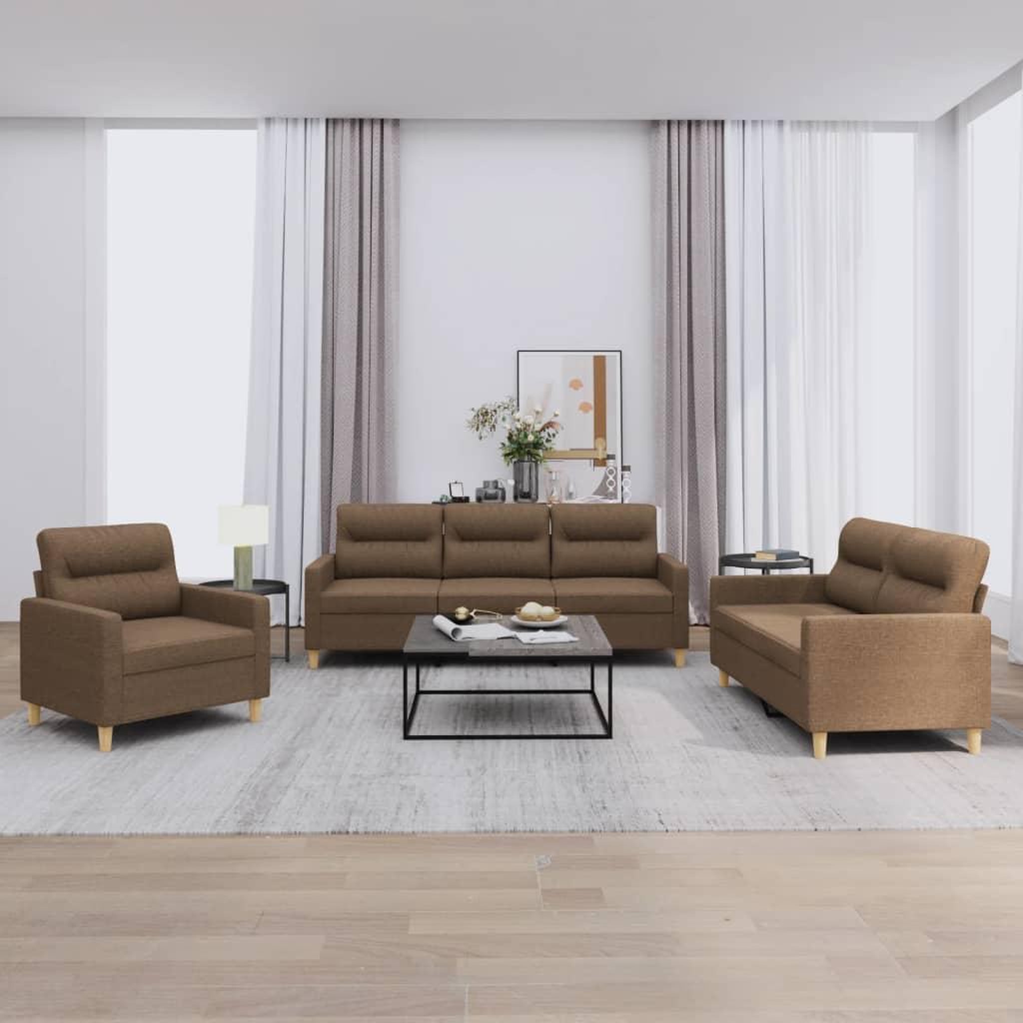 VIDAXL Ensemble de canapes 3 pcs avec coussins Marron Tissu