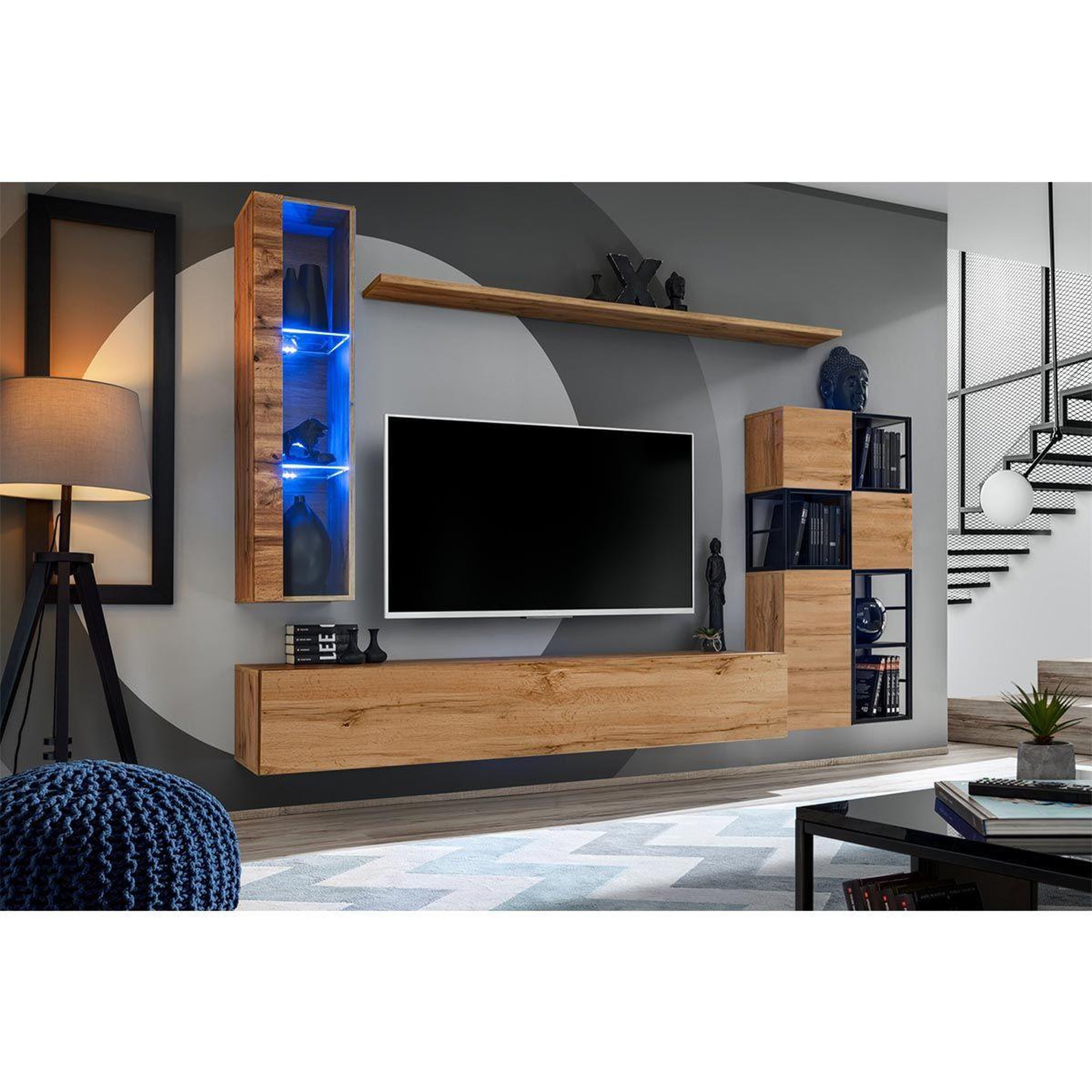 Voir la diapositive 2 : Paris Prix Ensemble meuble tv design  switch ii  250cm naturel & noir