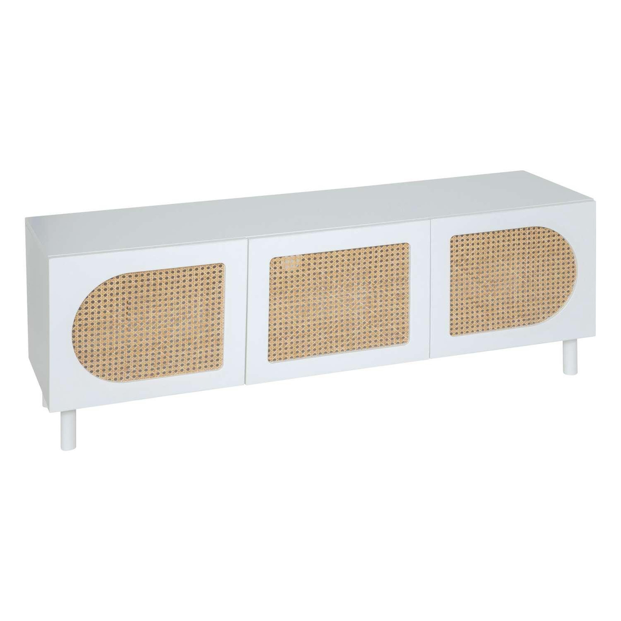 ATMOSPHERA Meuble tv 3 portes en rotin cabras - blanc