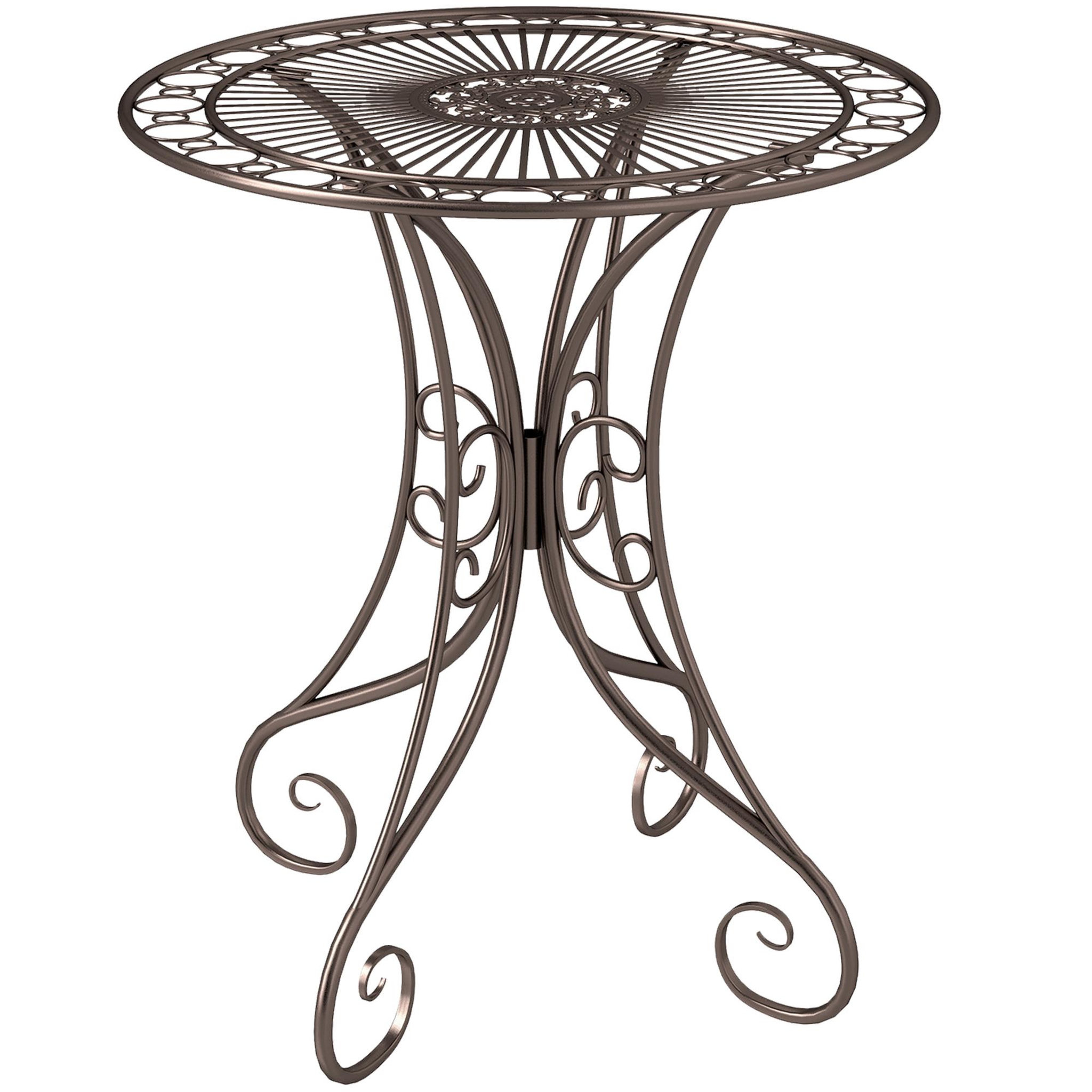 Voir la diapositive 1 : OUTSUNNY Table de jardin ronde 2 places style fer forgé dia. 85 cm métal brun