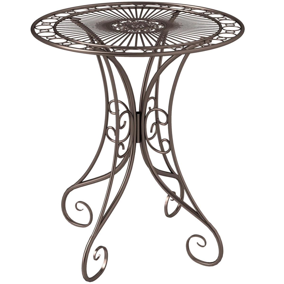 OUTSUNNY Table de jardin ronde 2 places style fer forgé dia. 85 cm métal brun