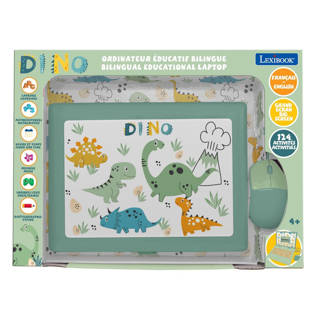 Lexibook Ordinateur éducatif bilingue dinosaure avec 124 activités (EN/FR)
