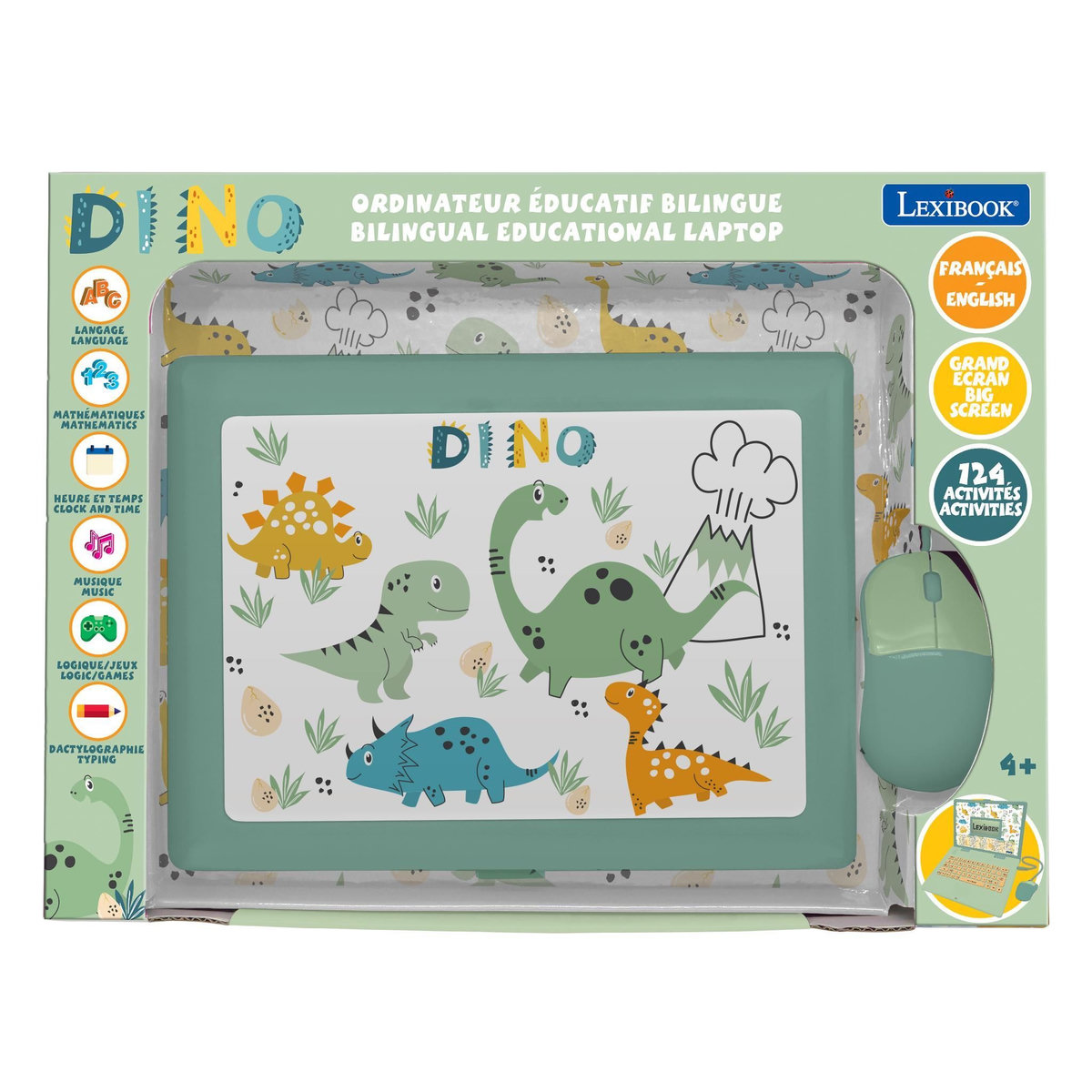 Lexibook Ordinateur éducatif bilingue dinosaure avec 124 activités (EN/FR)