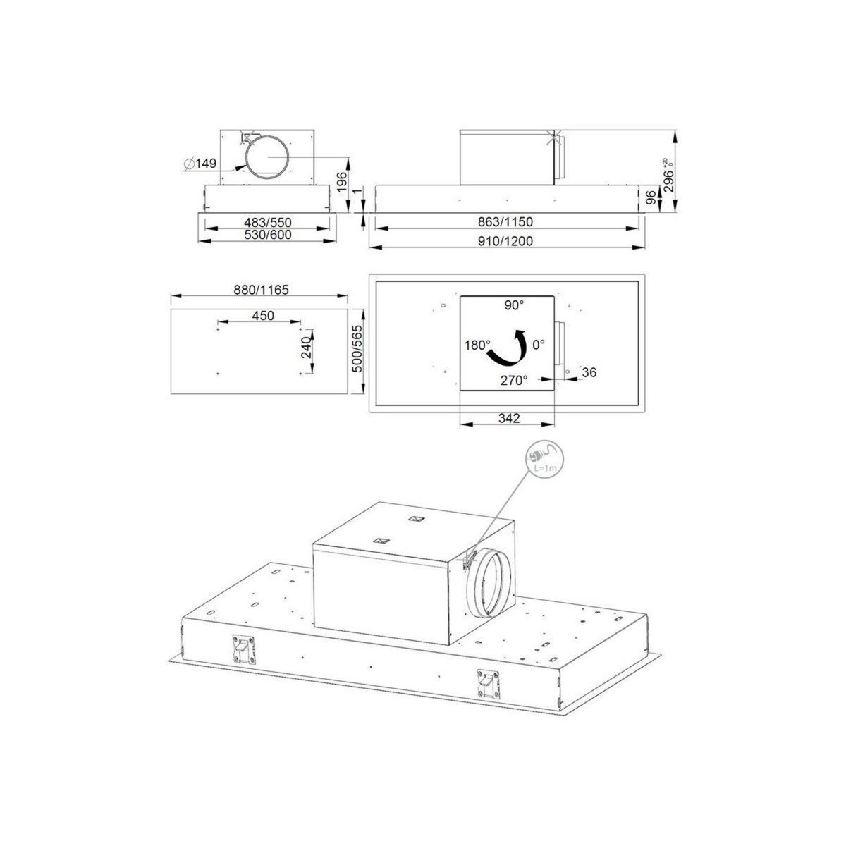 ROBLIN Hotte plafond AQUA 900 INOX