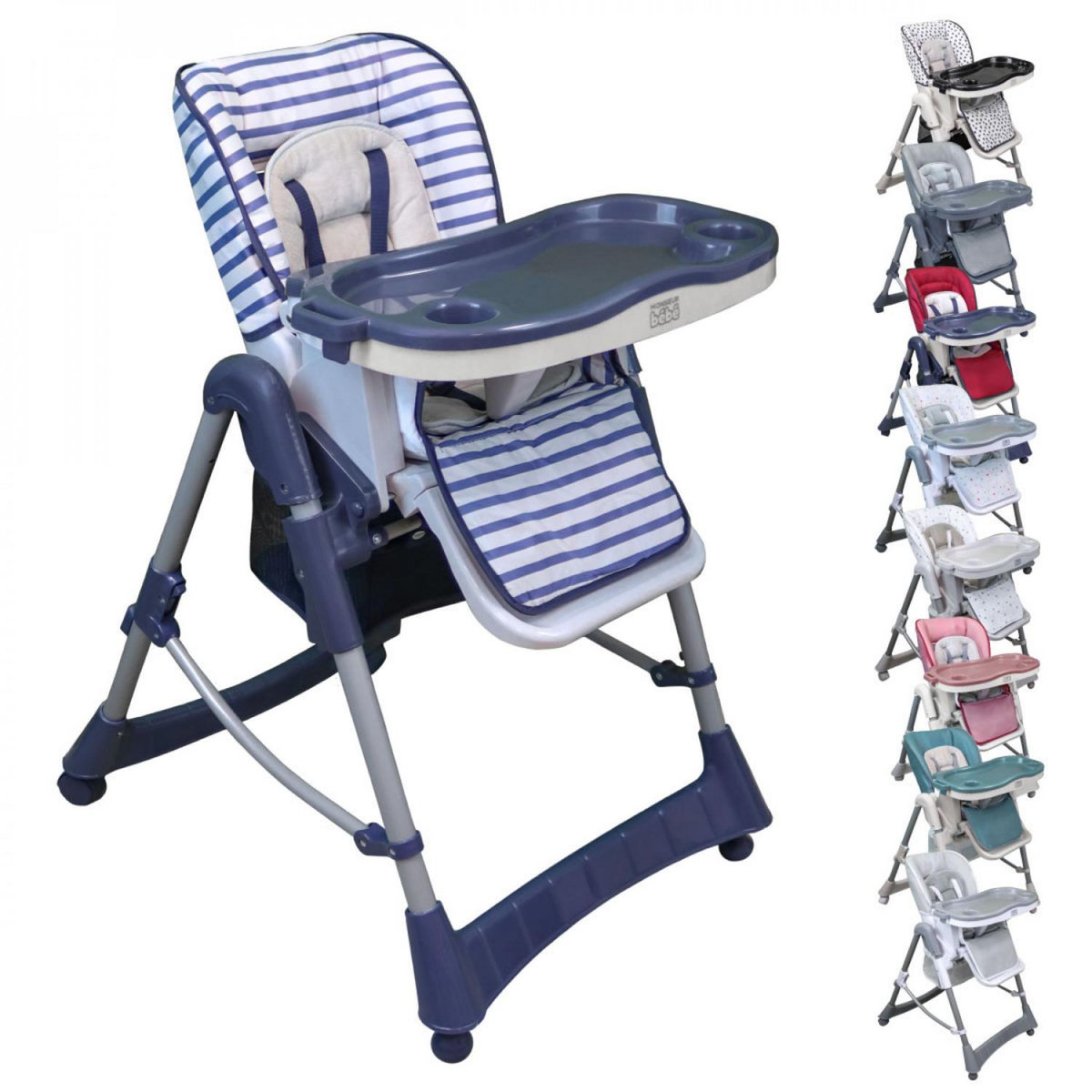 Monsieur Bébé Chaise haute bébé pliable réglable hauteur dossier tablette - Ptit