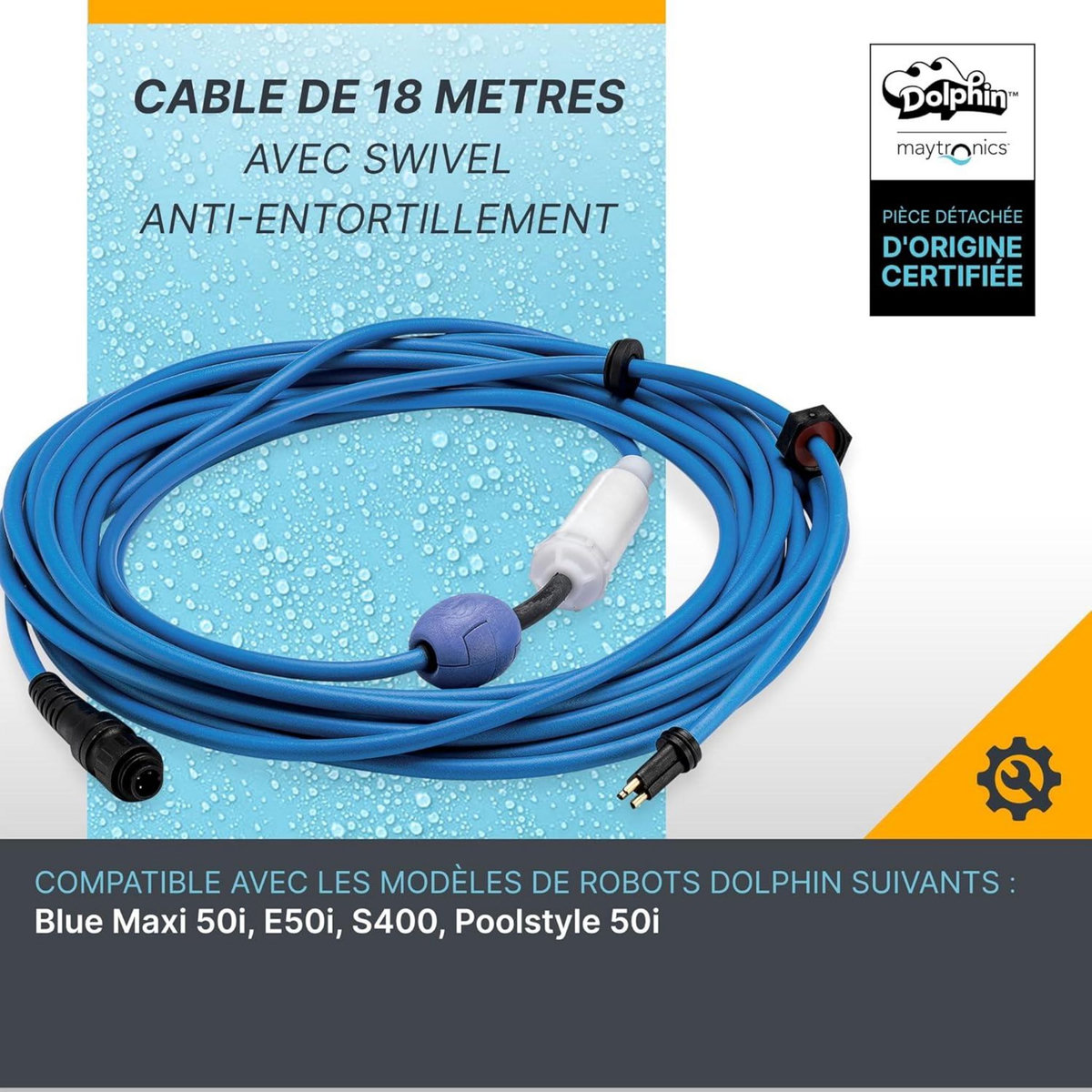 Dolphin Câble de 18 mètres avec swivel et wi-fi/bluetooth pour robot dolphin (voir liste) - 99958906-DIY