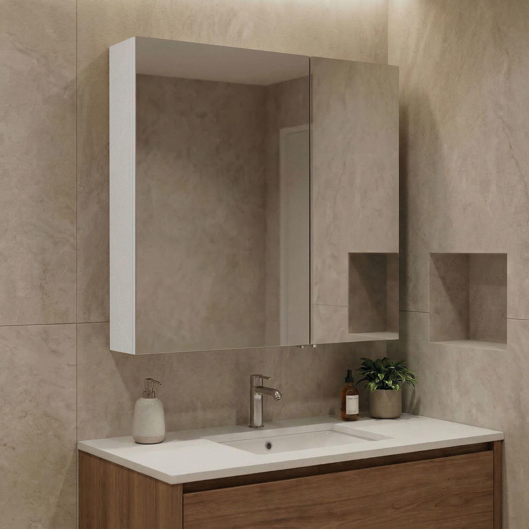 Voir la diapositive 2 : Habitat et Jardin Meuble Salle de Bain avec Miroir  Purus Desna 60  - 60 x 16 x 66 cm - White
