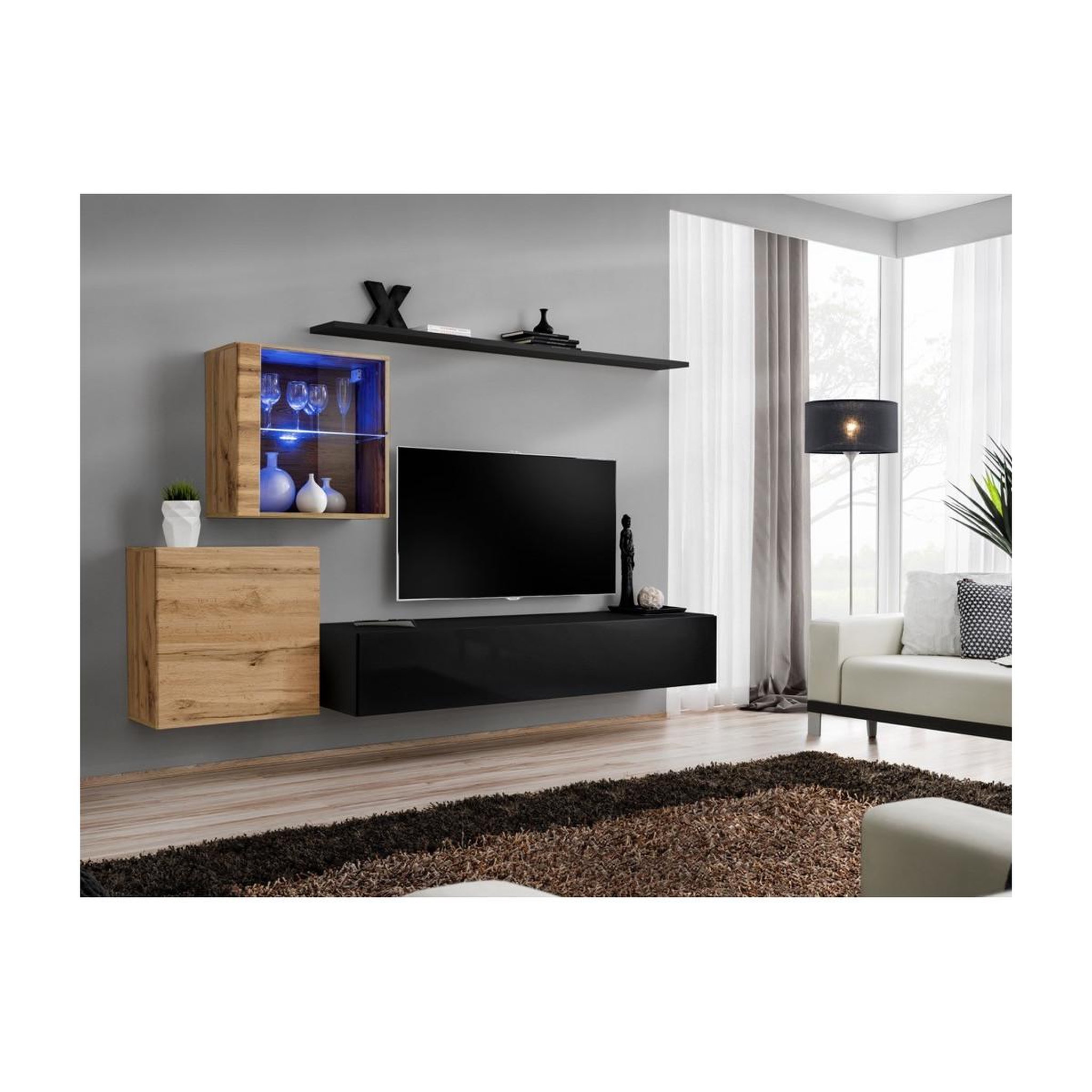 Voir la diapositive 2 : Paris Prix Meuble tv mural design  switch xv  260cm noir & naturel