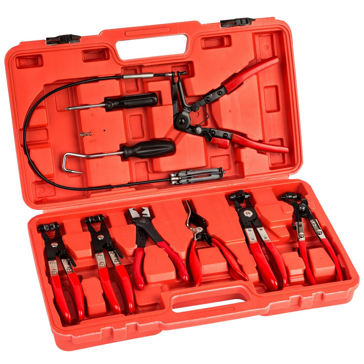 tectake Jeu d'outils pour pinces à colliers de serrage 9 pièces noir/rouge