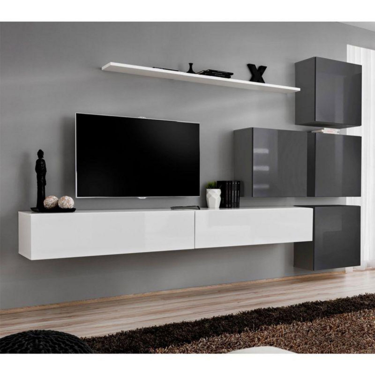 Paris Prix Meuble TV Mural Design  Switch IX  310cm Blanc & Gris