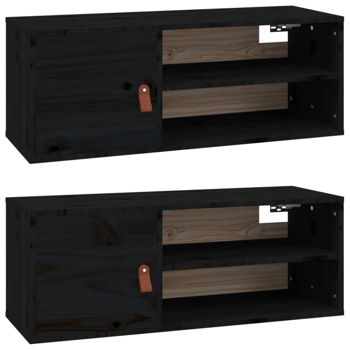 VIDAXL Armoires murales 2 pcs Noir 80x30x30 cm Bois de pin massif