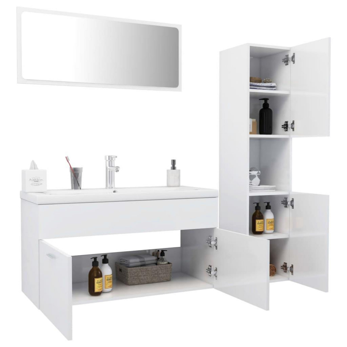 VIDAXL Ensemble de meubles de bain Blanc brillant Bois d'ingenierie