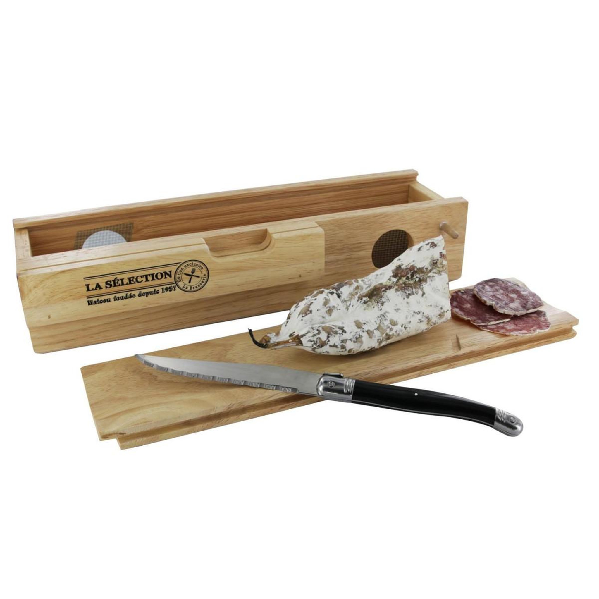 Voir la diapositive 3 : COOK CONCEPT Cave à Saucisson & Couteau  Boisée  32cm Naturel