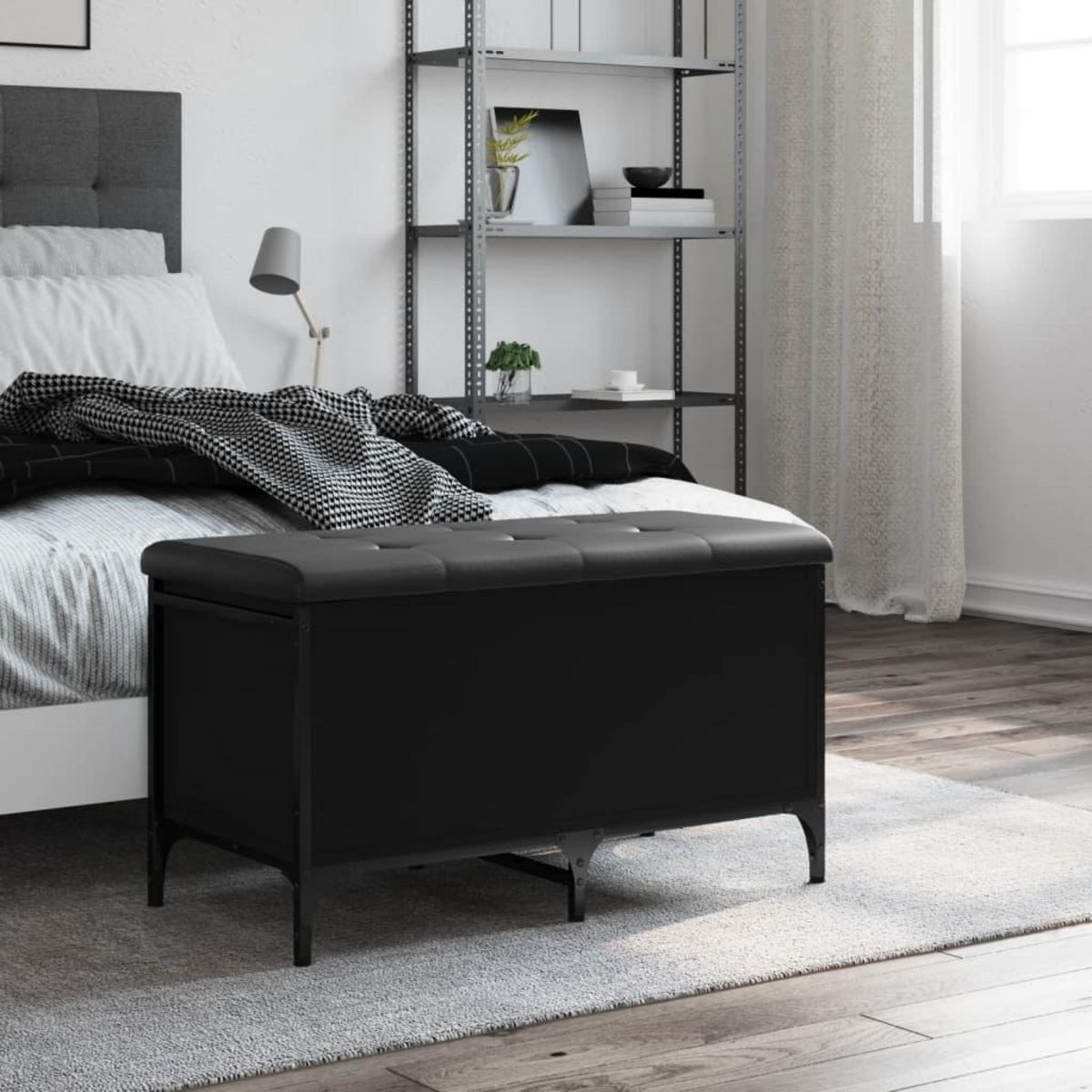 VIDAXL Banc de rangement noir 82x42x45 cm bois d'ingenierie