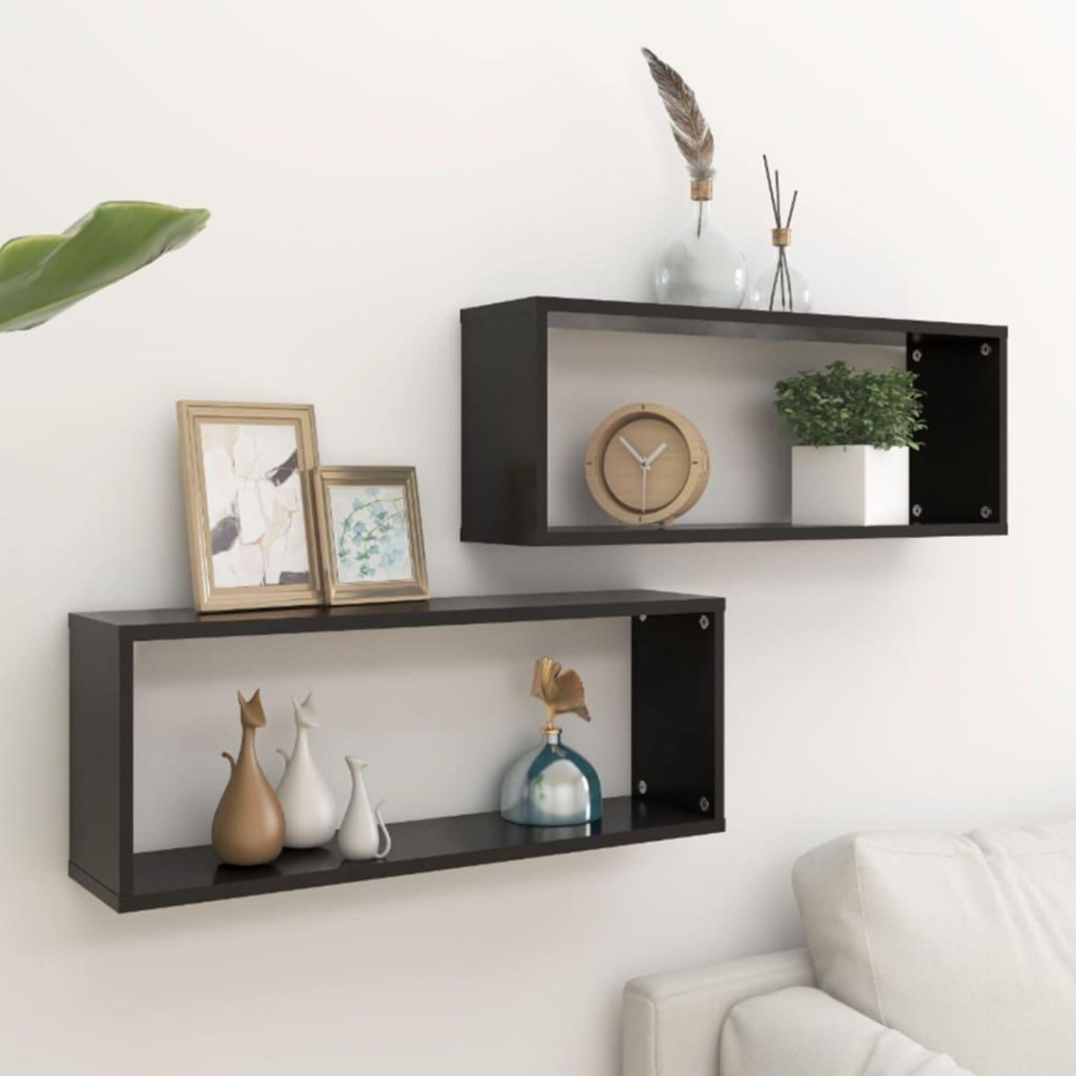 VIDAXL Etageres murales cube 2 pcs Noir 60x15x23 cm Bois d'ingenierie