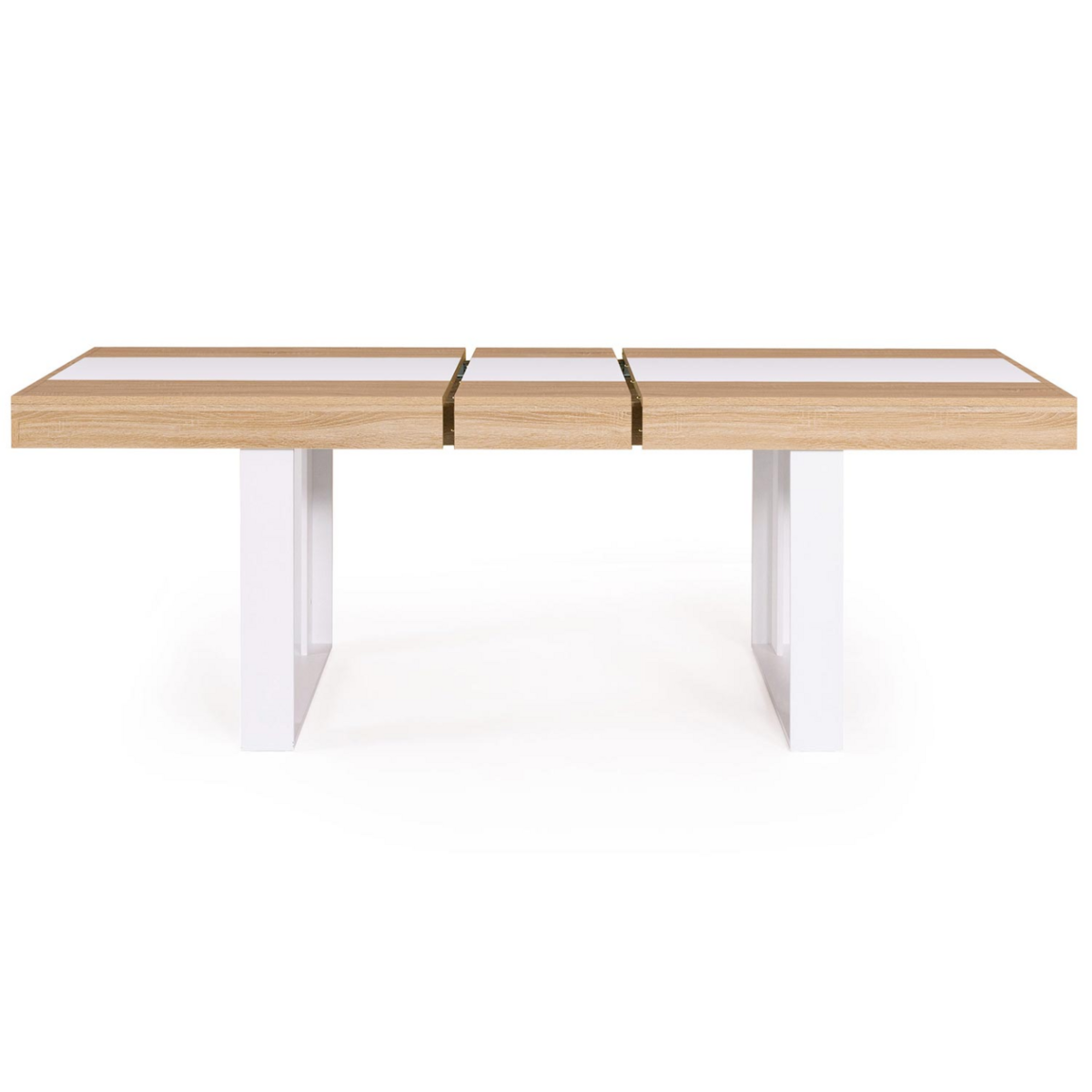 ID MARKET Table à manger extensible rectangle PHOENIX 4-8 personnes bois et blanc bande centrale blanche 160-200 cm