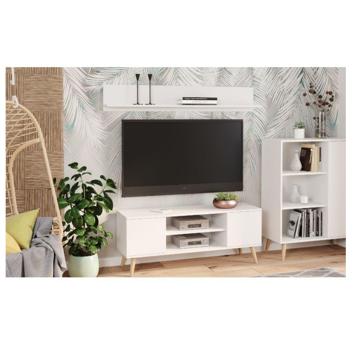 KOBI Meuble TV Focus avec pieds en bois - Design moderne et fonctionnel