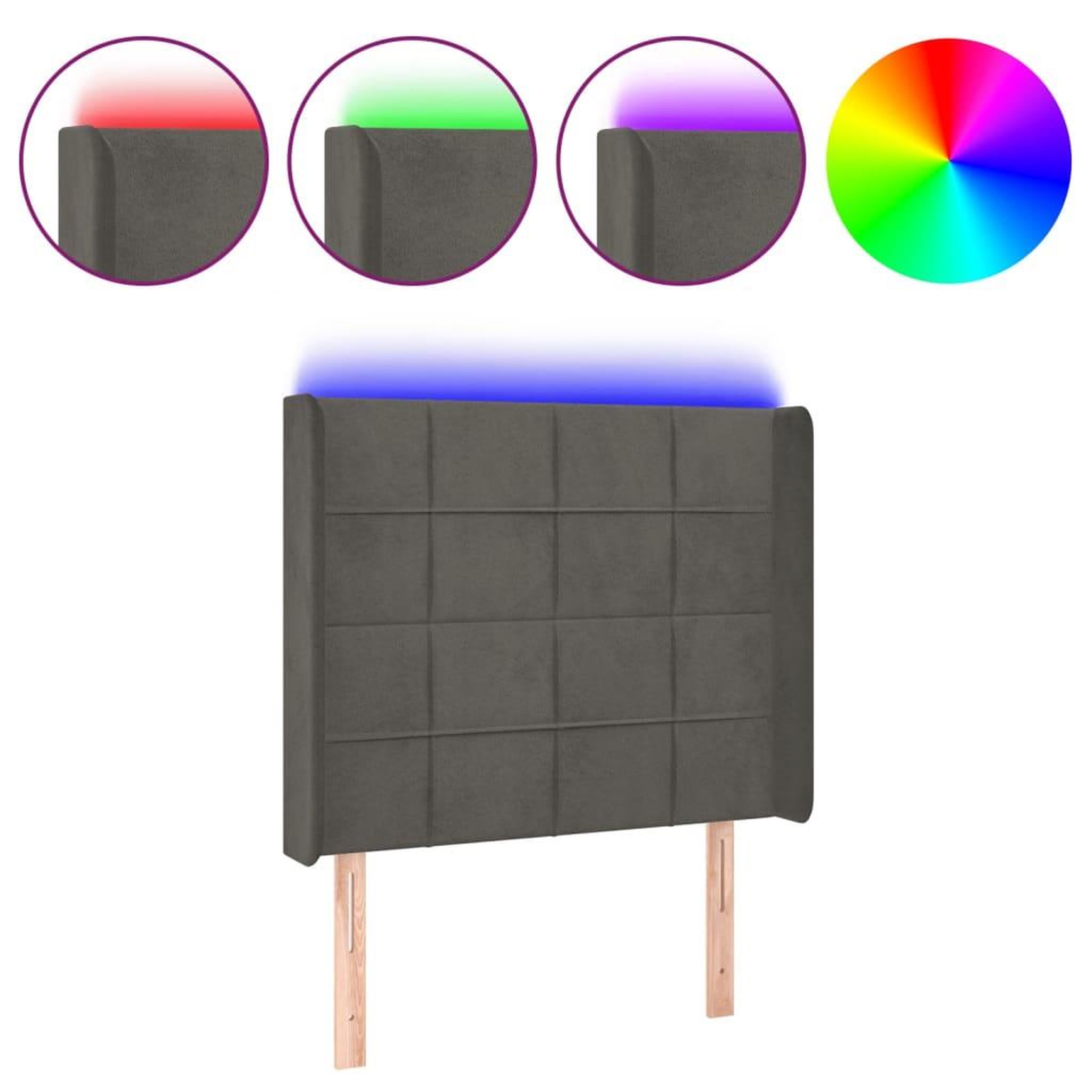 Voir la diapositive 2 : VIDAXL Tete de lit a LED Gris fonce 83x16x118/128 cm Velours