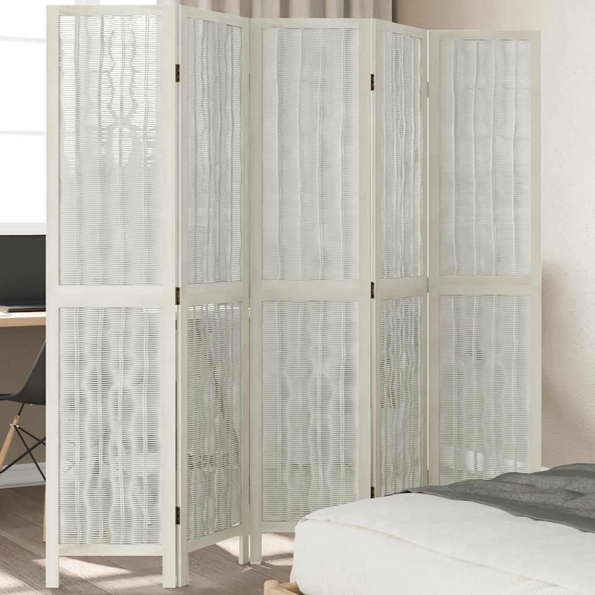 VIDAXL Cloison de separation 5 panneaux blanc bois de paulownia massif