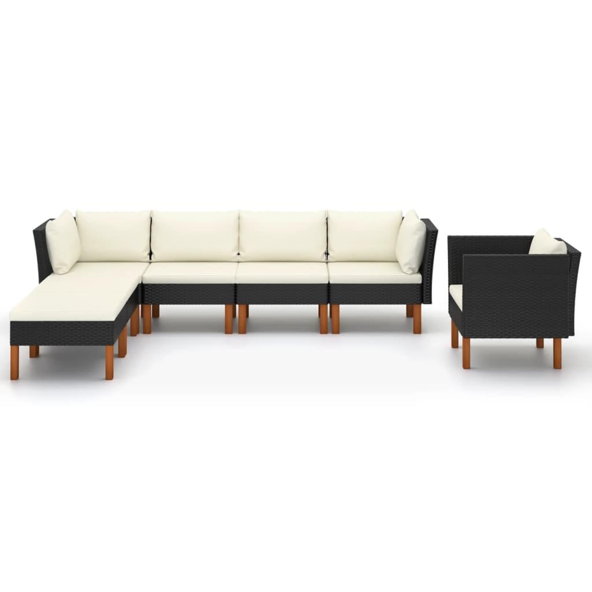 Voir la diapositive 2 : VIDAXL Salon de jardin 7 pcs Resine tressee et bois d'eucalyptus Noir
