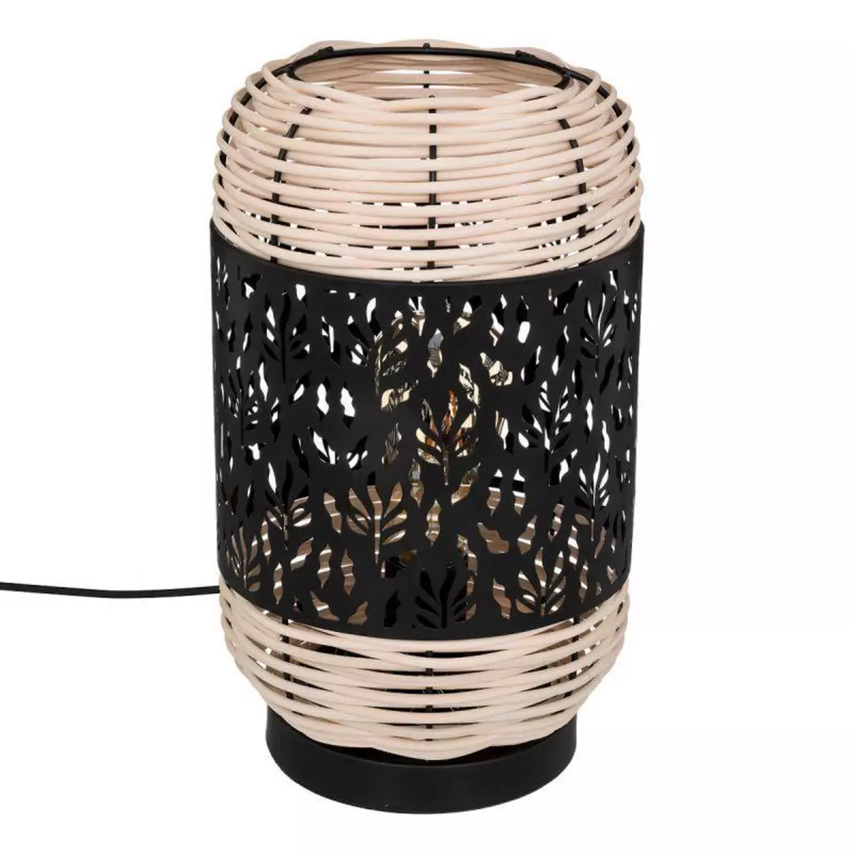 ATMOSPHERA Lampe à Poser Cylindrique  Cosy  30cm Noir & Beige