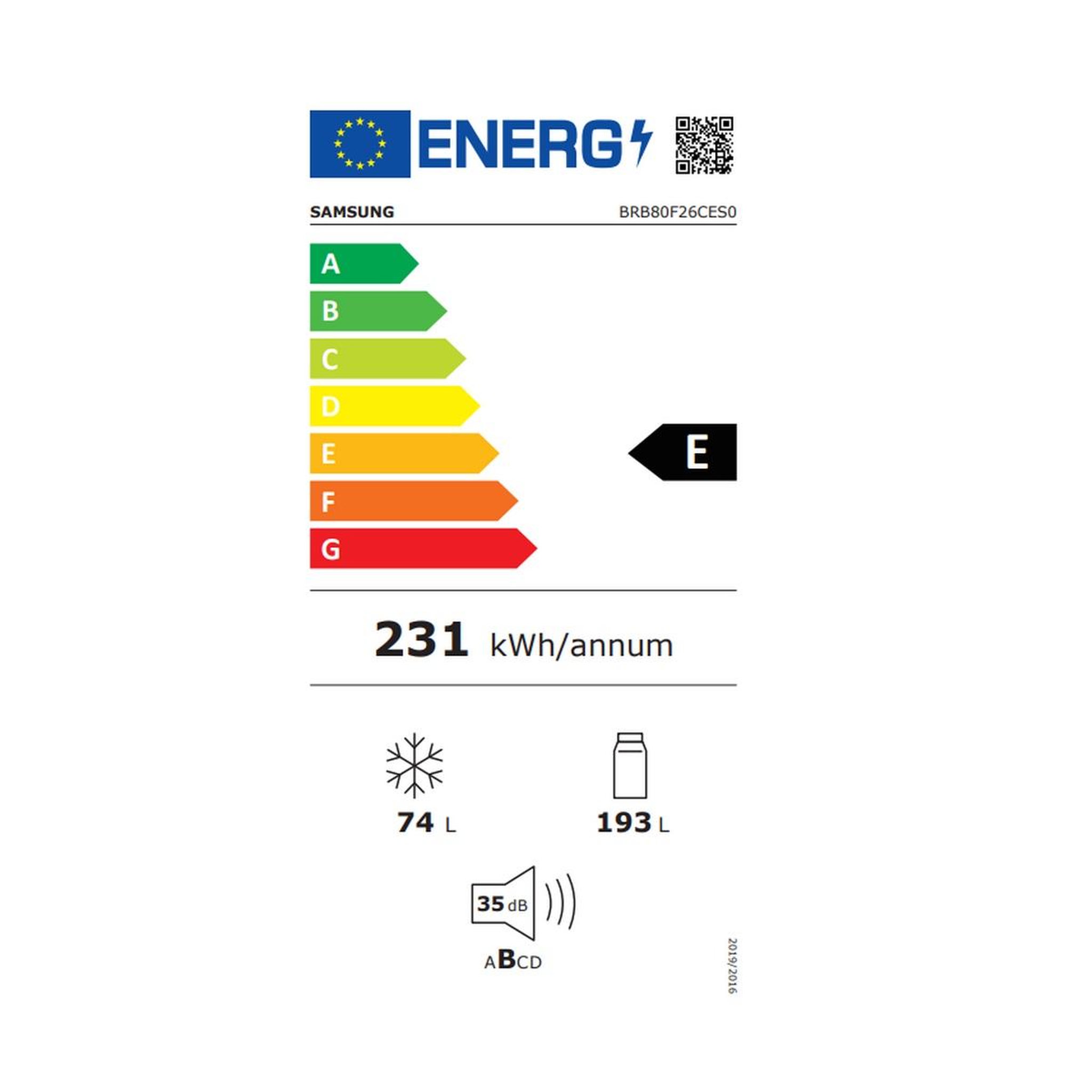 Voir la diapositive 2 : Samsung Réfrigérateur combiné intégrable à glissières 267l - brb80f26ces0