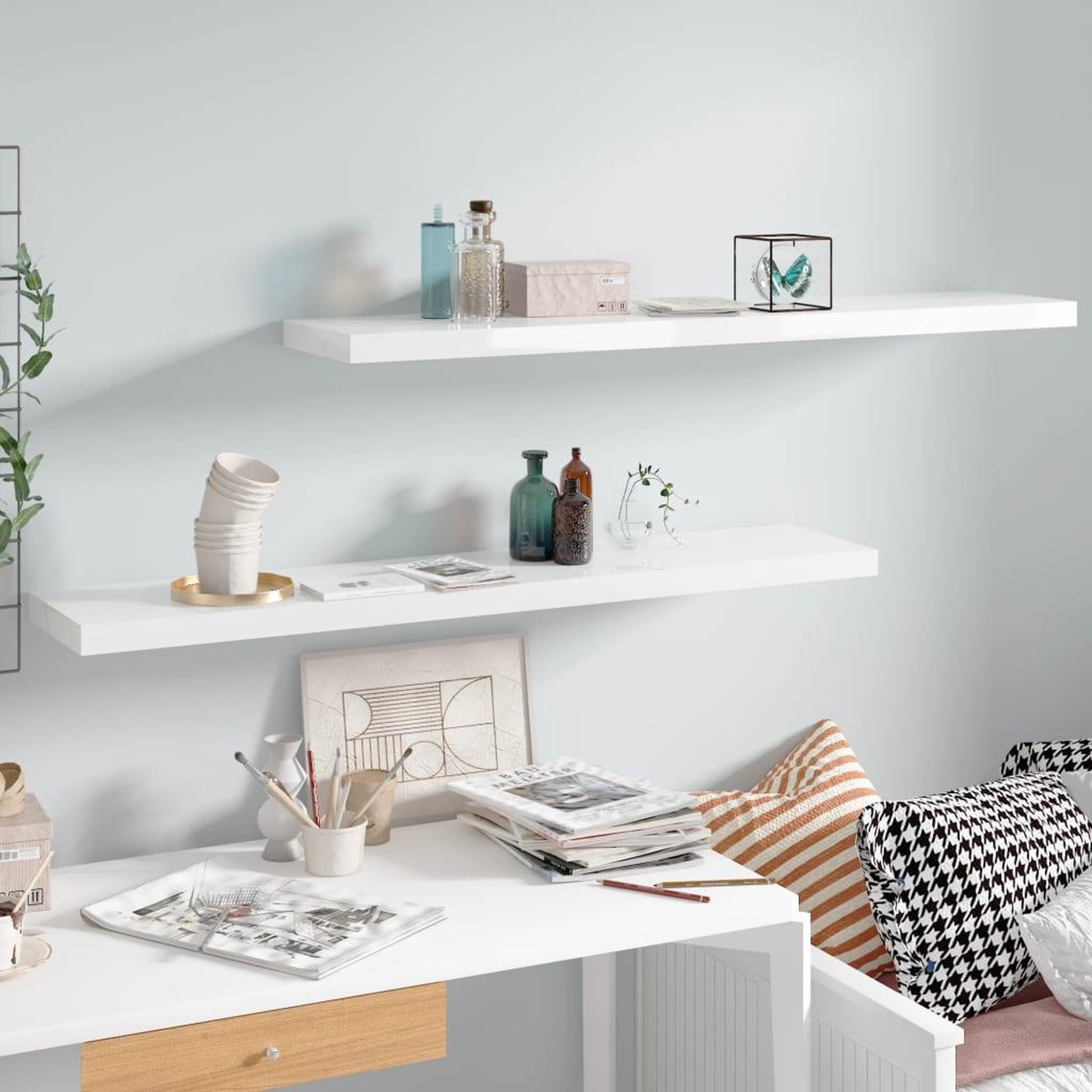 Voir la diapositive 1 : VIDAXL Etagere murale flottante 2pcs Blanc brillant 120x23,5x3,8cm MDF
