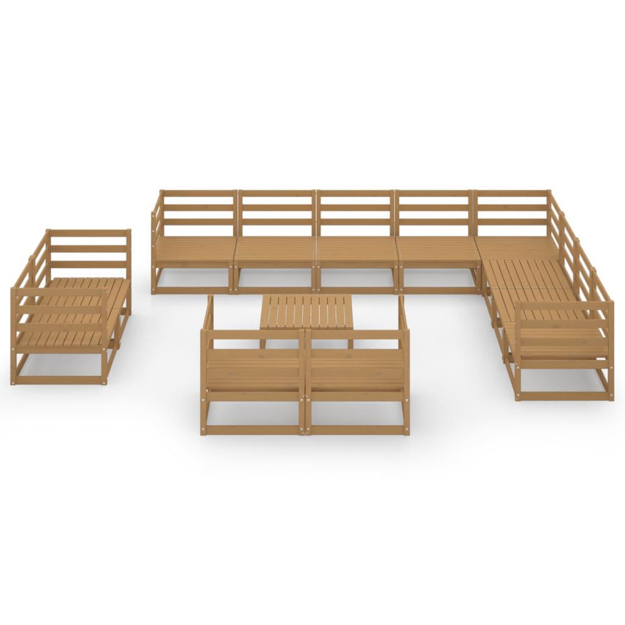 Voir la diapositive 3 : VIDAXL Salon de jardin 13 pcs marron miel bois de pin massif