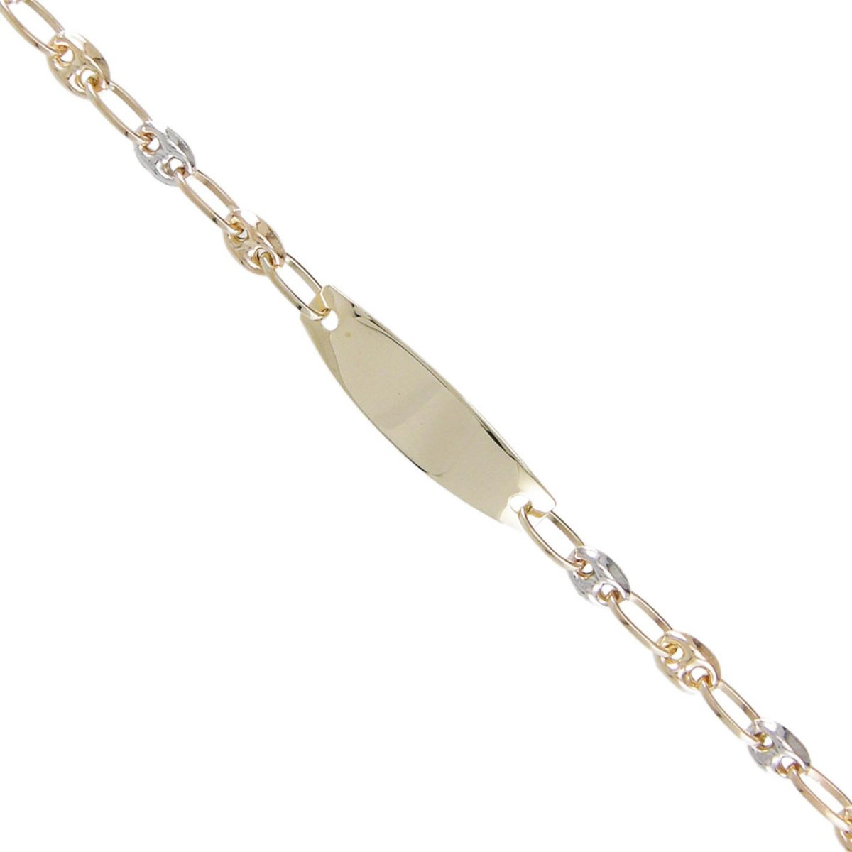 L'ATELIER D'AZUR Bracelet Enfant Or Bicolore - Jaune et Blanc - Gourmette - Maille Grain de Café - Gravure Offerte