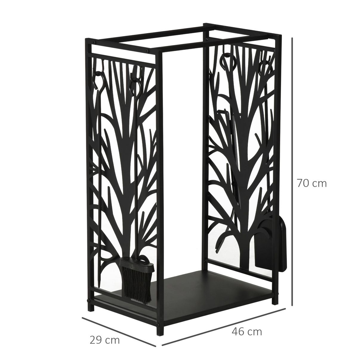 HOMCOM Serviteur de cheminée arbre - porte bûches - range bûches multi accessoires étagère 46L x 29l x 70H cm acier noir
