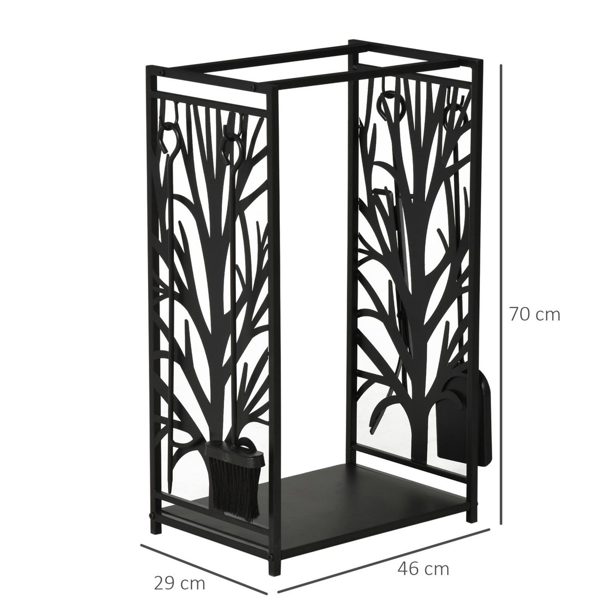 HOMCOM Serviteur de cheminée arbre - porte bûches - range bûches multi accessoires étagère 46L x 29l x 70H cm acier noir