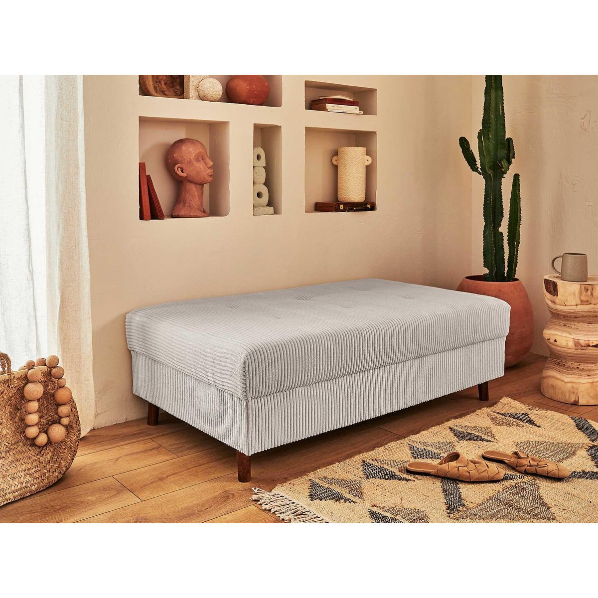 LISA DESIGN Rune - canapé panoramique d'angle droit - 7 places - avec pouf d'appoint - en velours côtelé