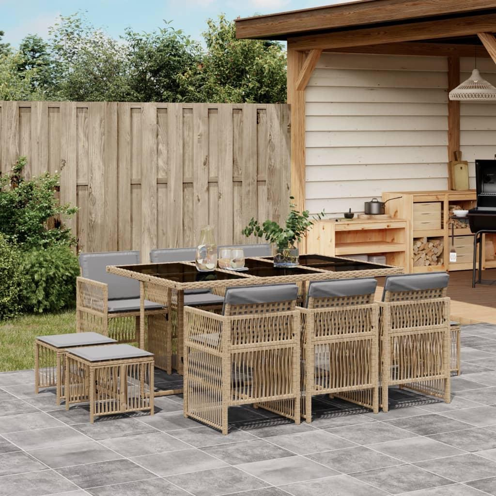 VIDAXL Ensemble a manger de jardin et coussins 11 pcs melange beige