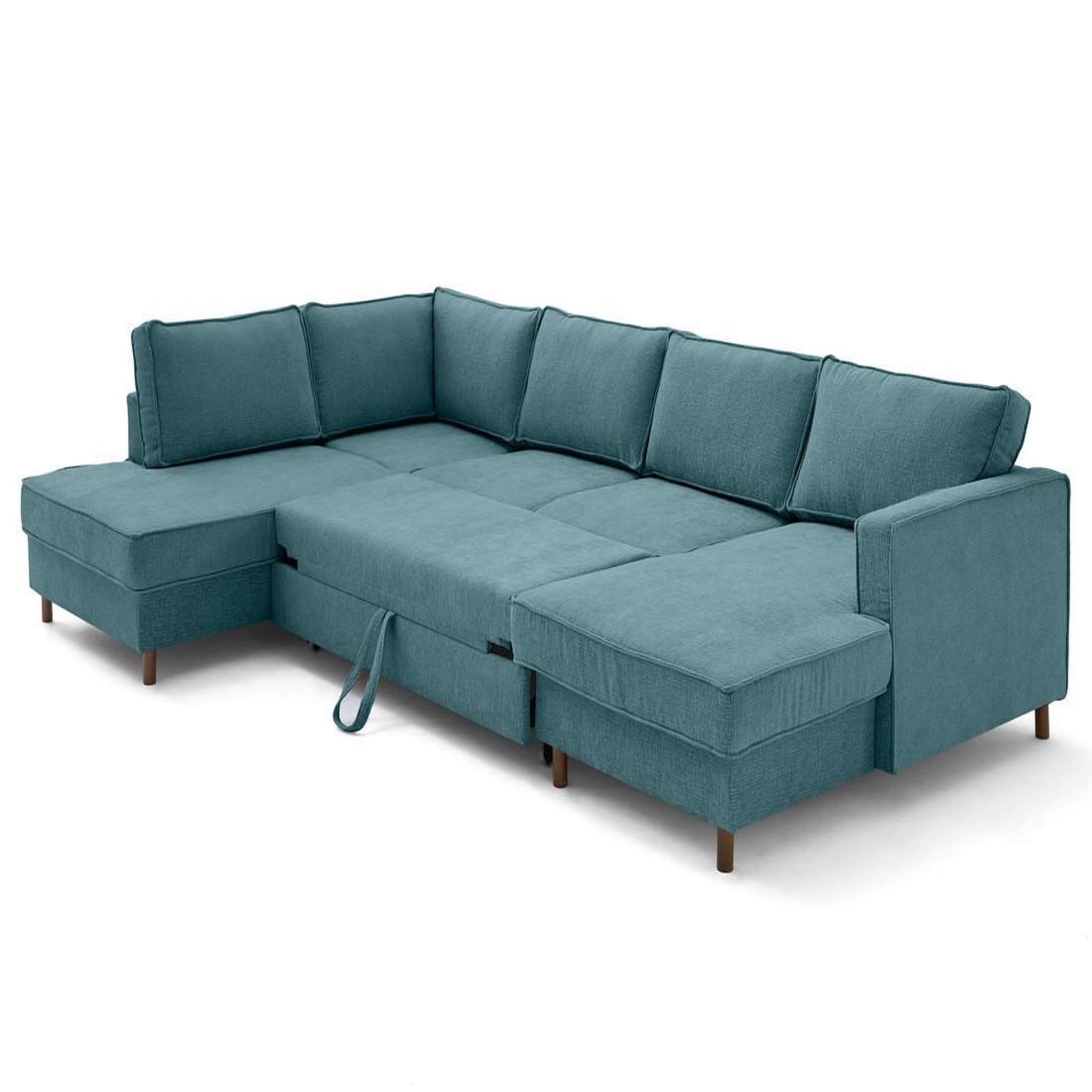 Voir la diapositive 2 : LISA DESIGN Jake - canapé panoramique d'angle gauche 7 places convertible avec coffre en tissu velours relief