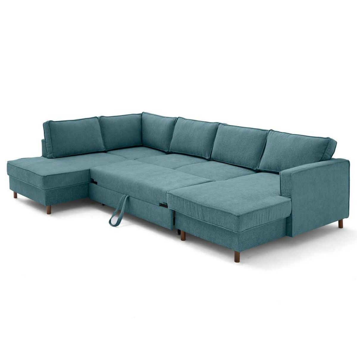 LISA DESIGN Jake - canapé panoramique d'angle gauche 7 places convertible avec coffre en tissu velours relief