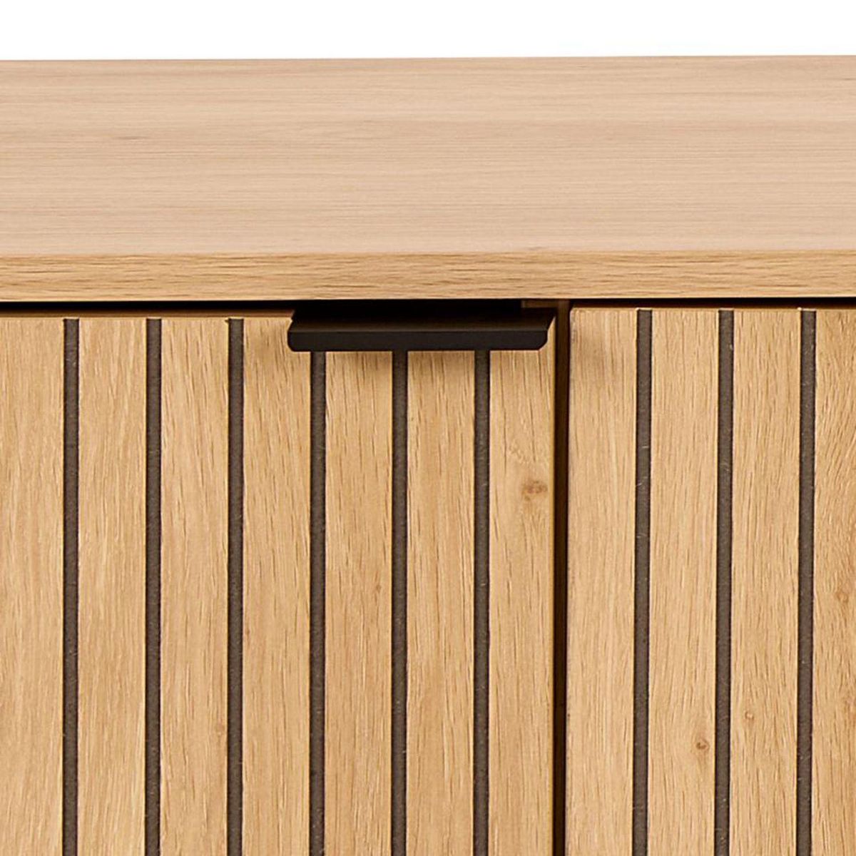 TOILINUX Meuble TV 3 portes effet tasseaux BAÏKAL - Beige