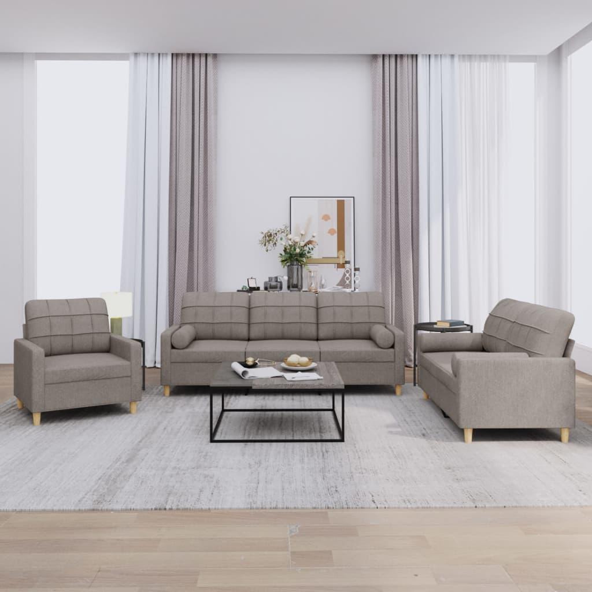 VIDAXL Ensemble de canapes 3 pcs avec coussins taupe tissu