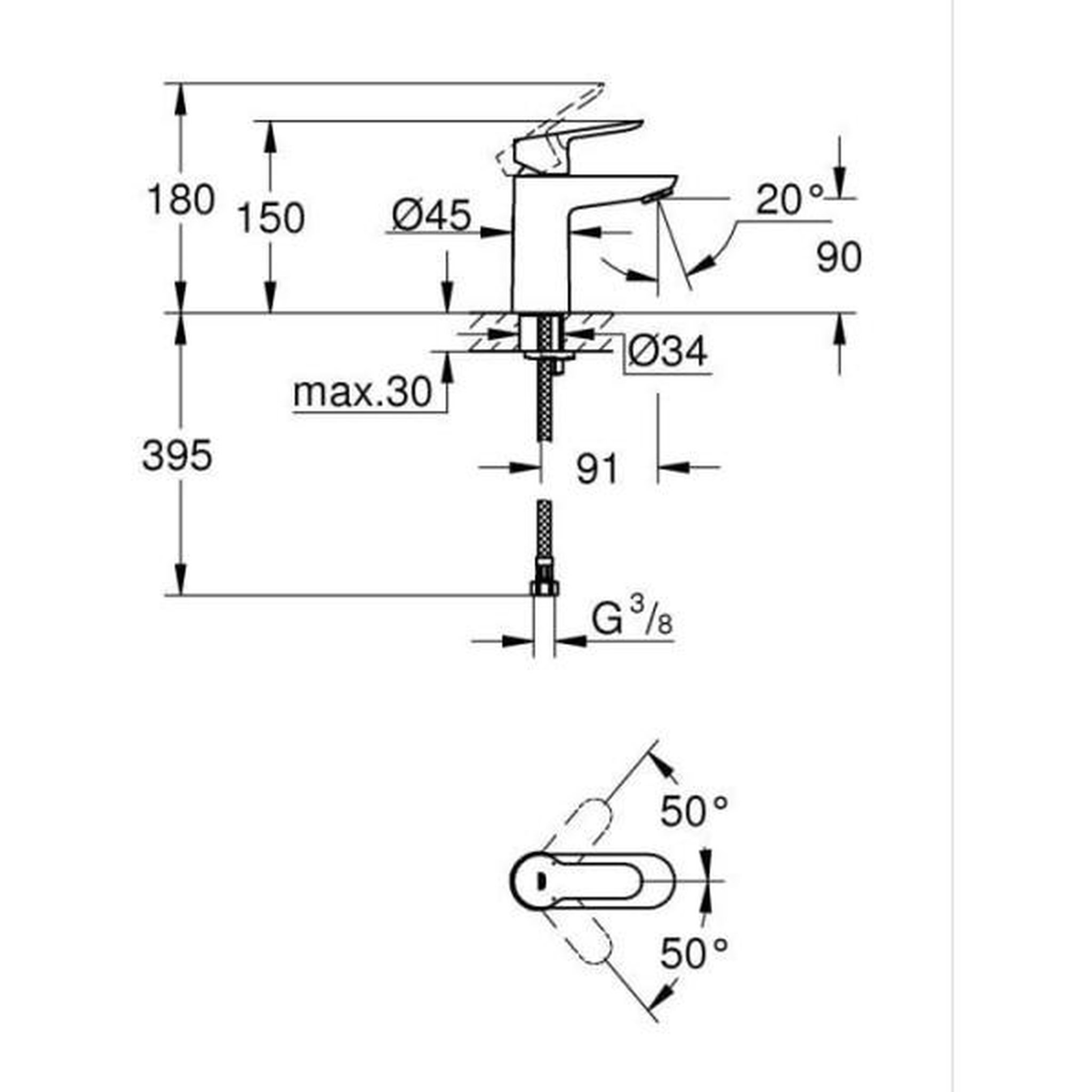 Voir la diapositive 3 : Grohe Mitigeur lavabo - GROHE - BauEdge - Monocommande - Taille S