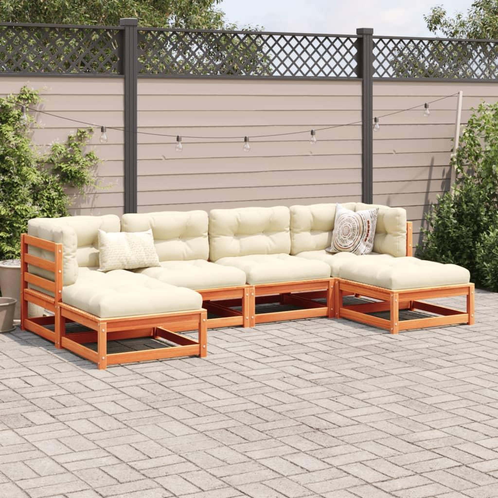 Voir la diapositive 3 : VIDAXL Salon de jardin 6 pcs avec coussins cire marron bois pin massif