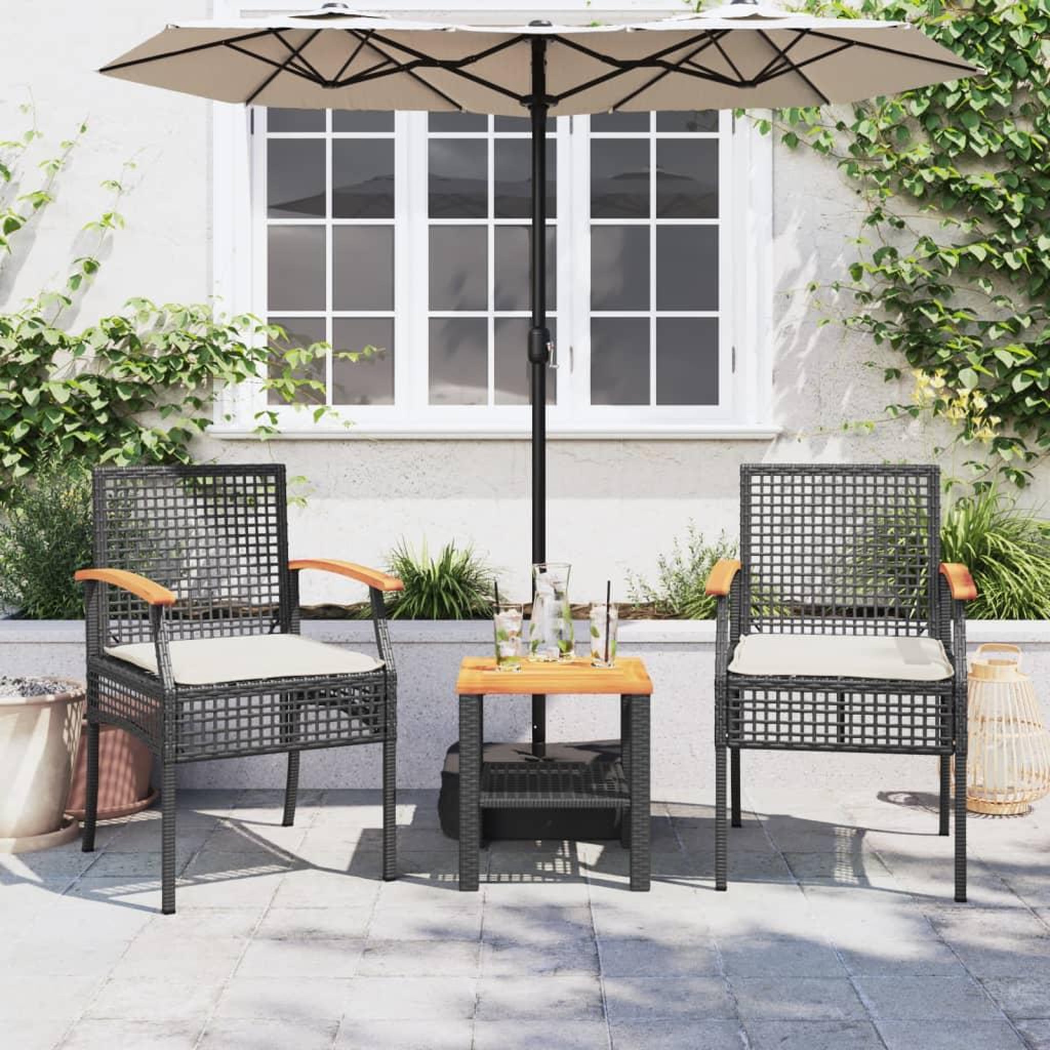 Voir la diapositive 3 : VIDAXL Ensemble de bistro 3 pcs et coussins noir resine tressee acacia